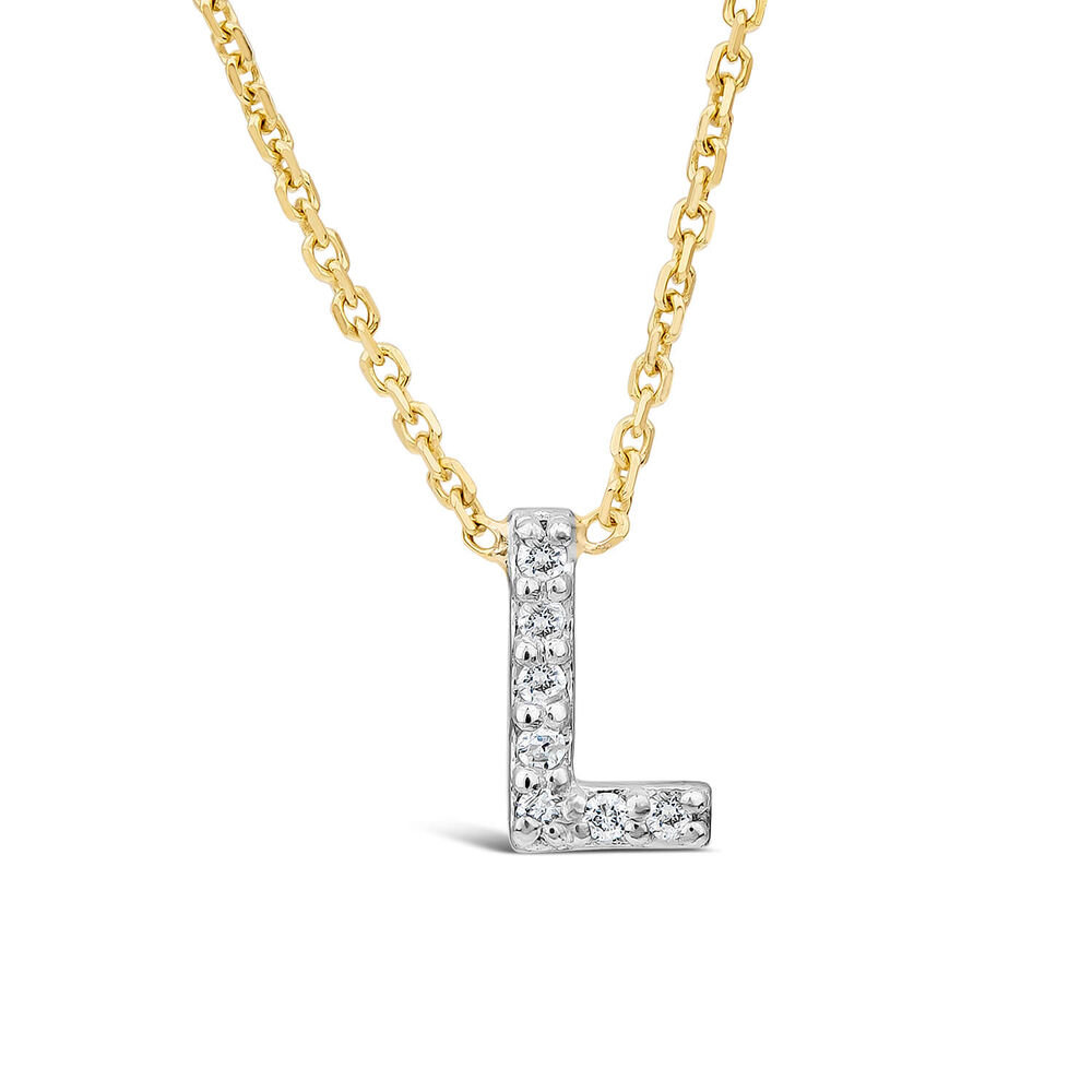 9ct Yellow Gold Petite 0.028ct Diamond Initial "L" Necklet image number 0