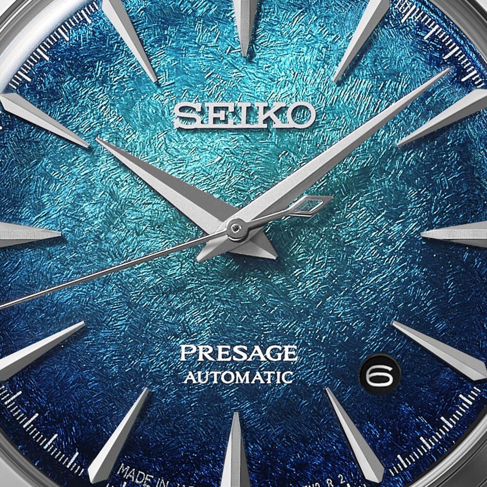 Seiko Presage Cocktail Time Crushed Ice &lsquo;Emerald Mist&rsquo; 38.5mm Blue Dial Steel Bracelet Watch