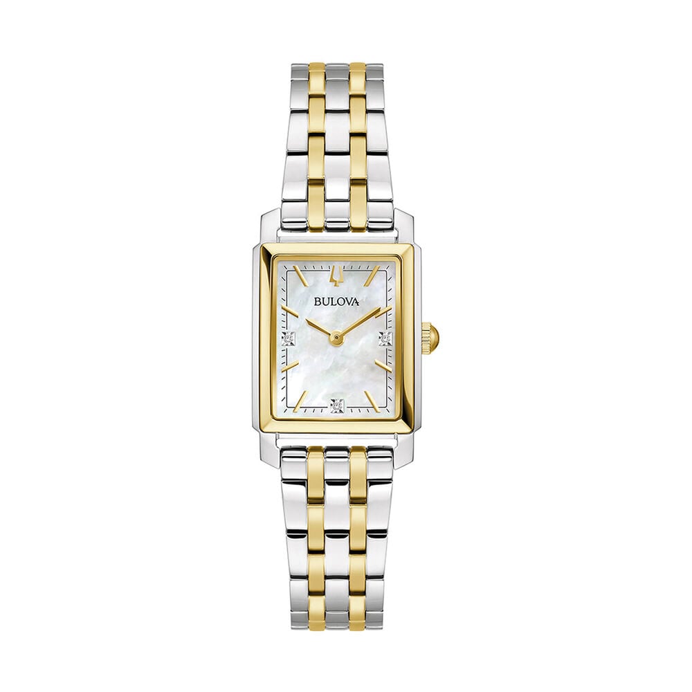 Bulova Sutton 21x33mm Mother of Pearl Dial Diamond Dots Two Tone Steel Bracelet Watch image number 0