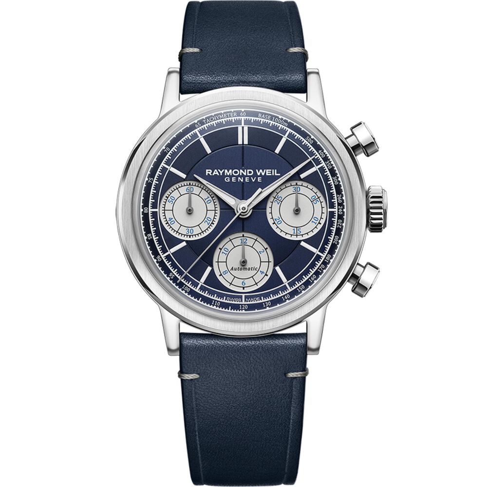 Raymond Weil Millesime Automatic Chronograph 39.5mm Midnight Blue Dial Leather Strap Watch