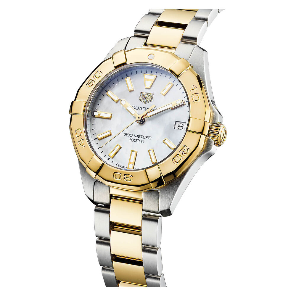TAG Heuer Aquaracer Date 32mm MOP Dial 18k Gold Plated & Stainless Steel Bracelet Watch image number 2
