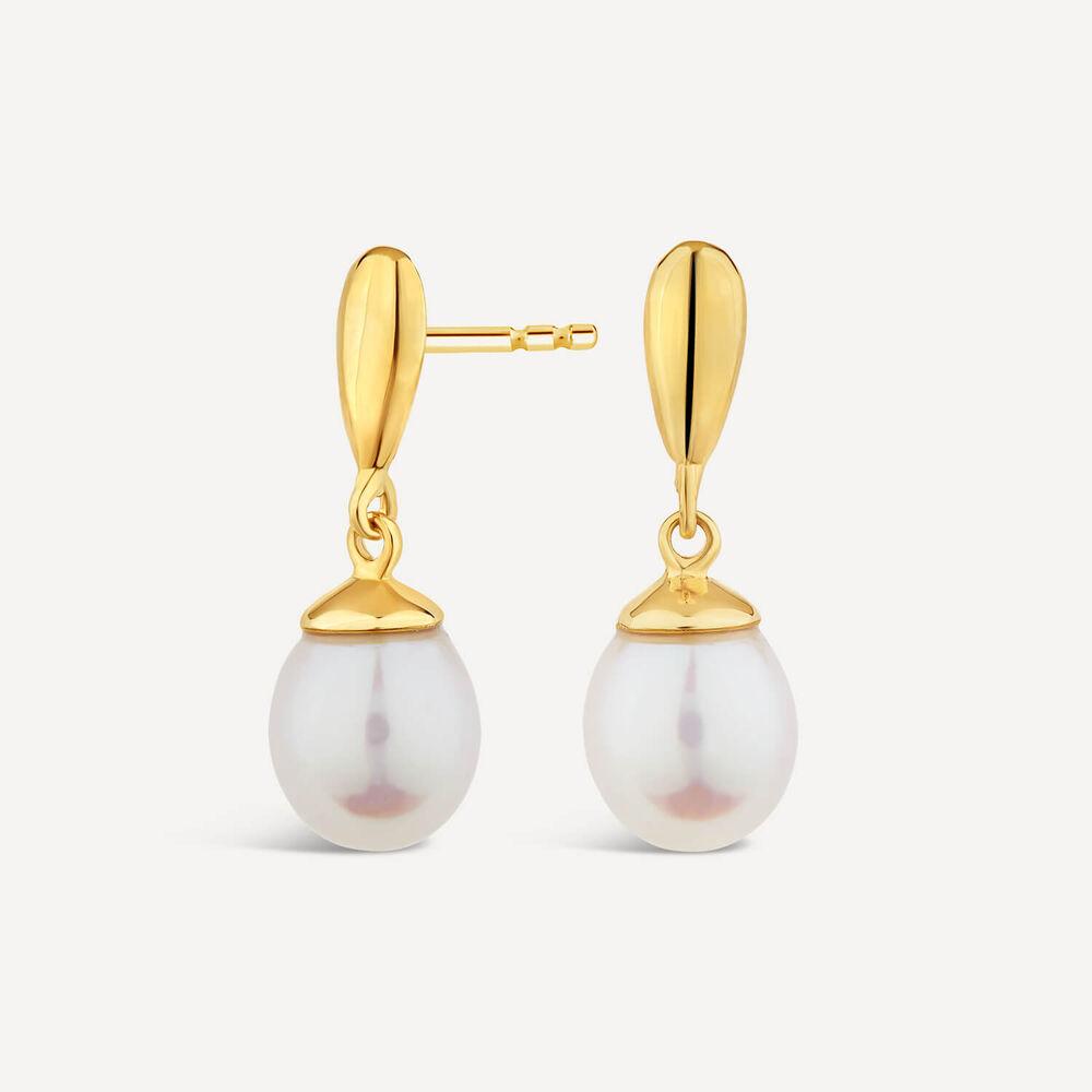 9ct Yellow Gold Polished Top Pearl Drop Earrings