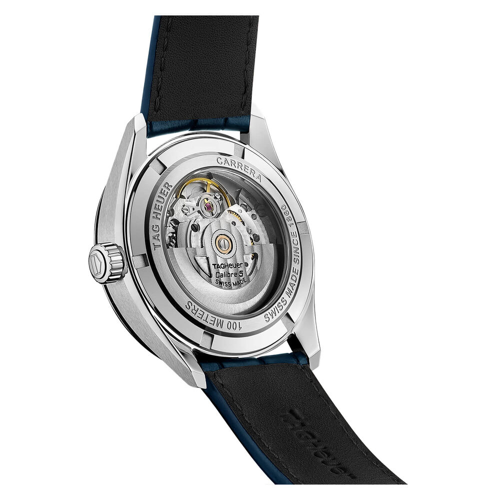 TAG Heuer Carrera Date Automatic 39mm Blue Dial Steel Case Blue Alligator Strap Watch image number 3