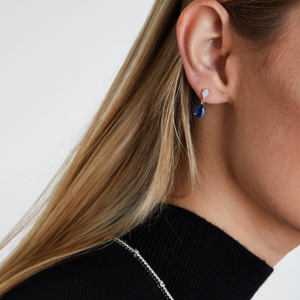 CARAT* London Baby Sapphire Arabella White Gold Finish Drop Earrings image number 2