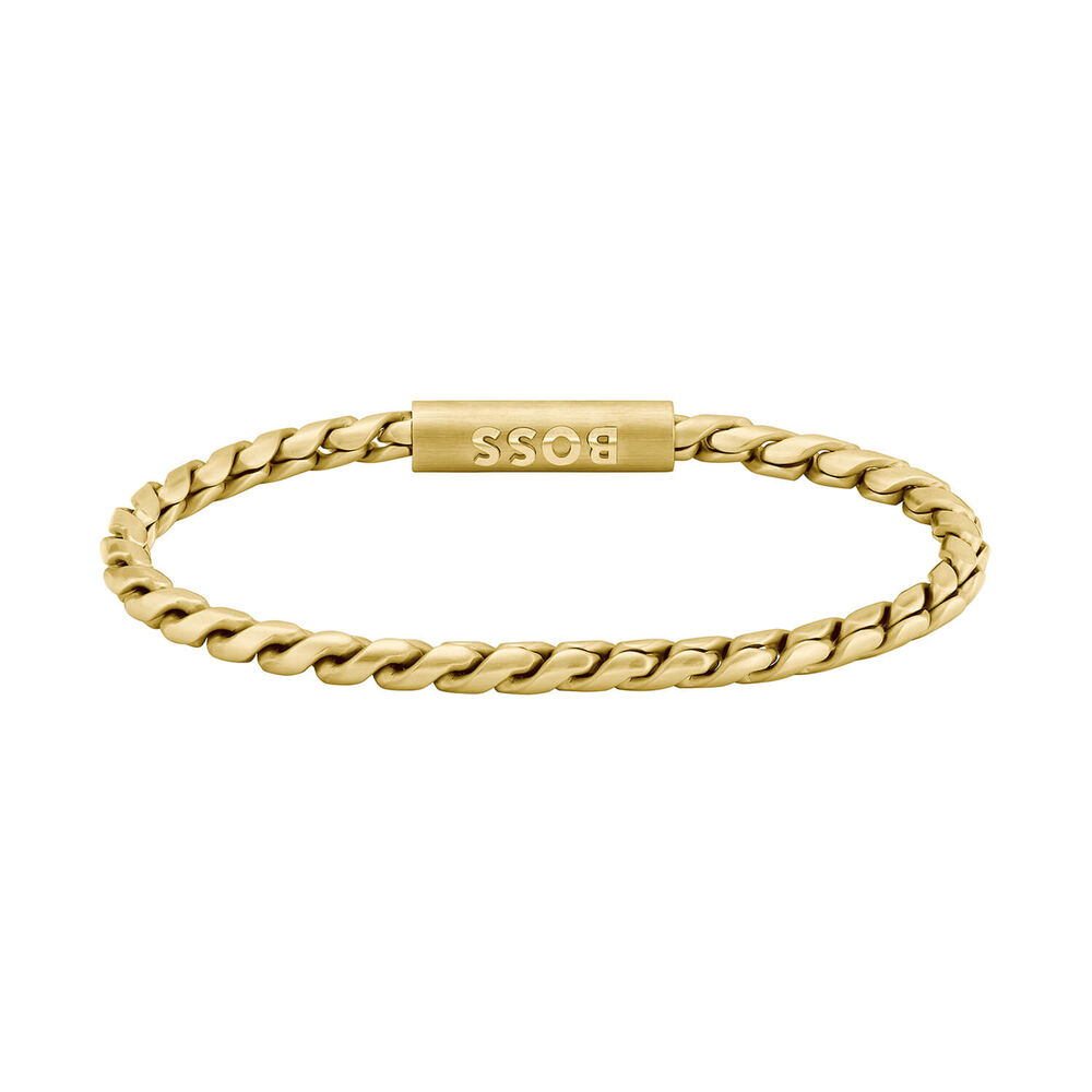 BOSS Doran Gold Tone Steel Braided Chain Bracelet