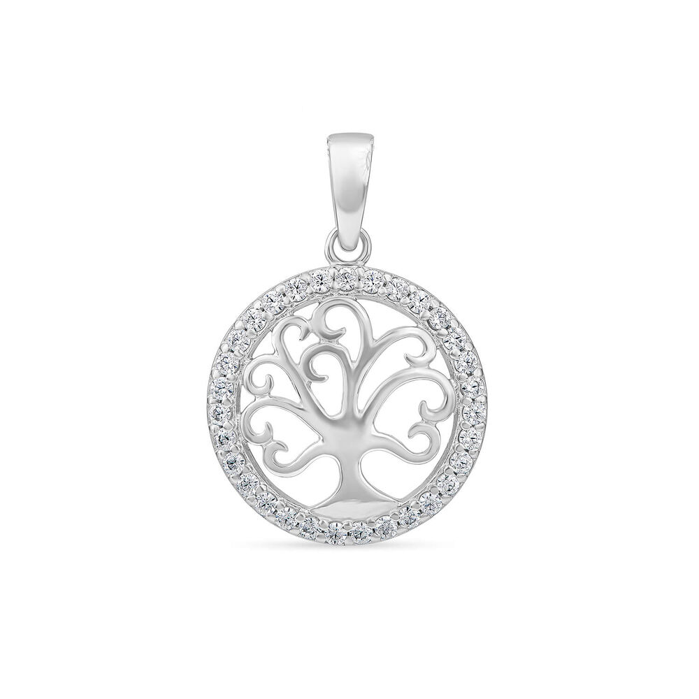 Sterling Silver Cubic Zirconia Tree of Life Pendant (Chain Included) image number 0