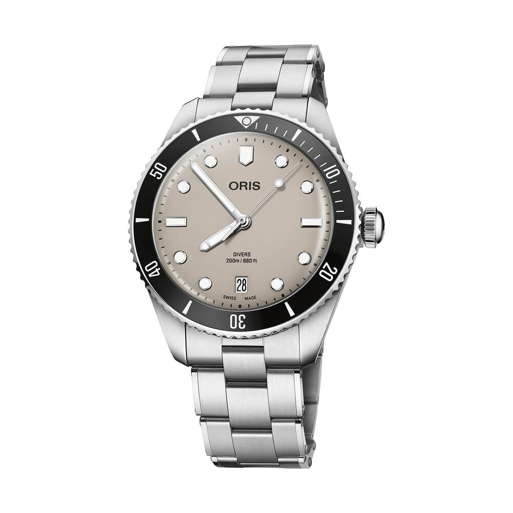 Oris Divers Date 39mm Beige Dial Stainless Steel Bracelet & Black Rubber Strap Watch image number 0
