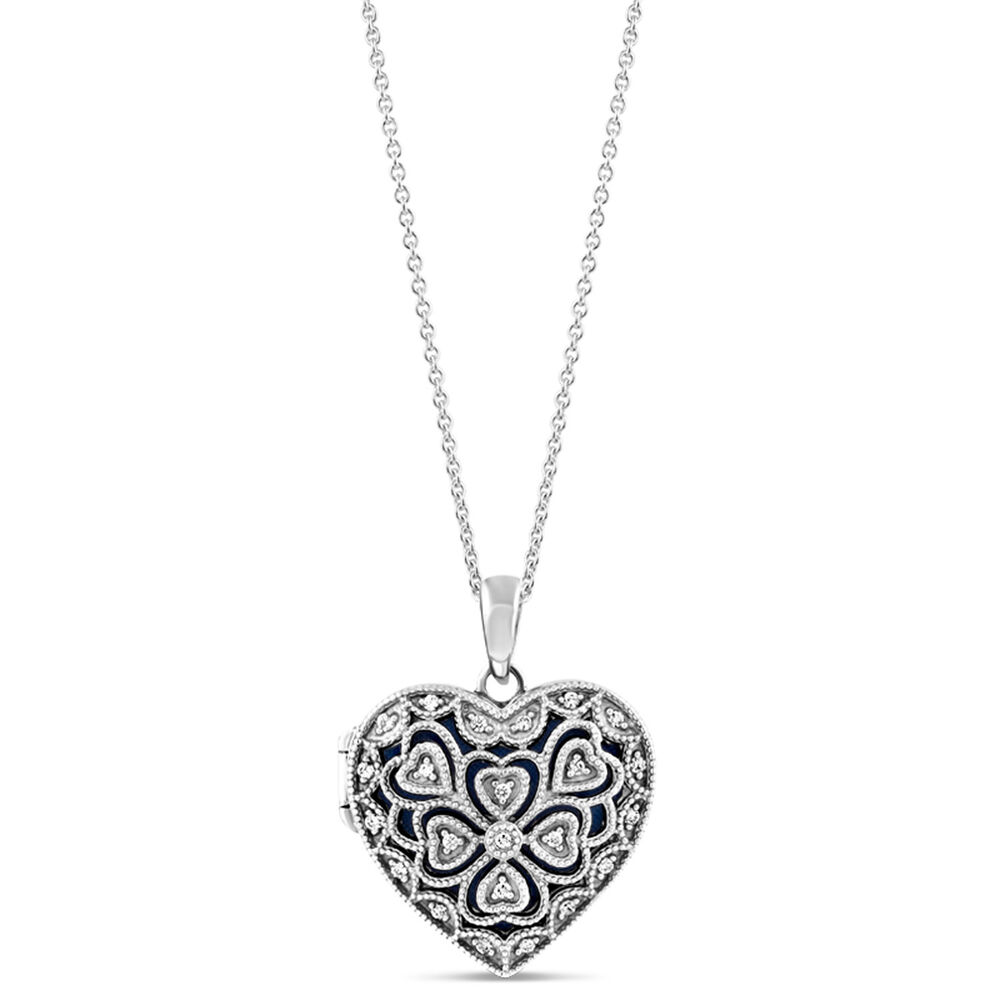 Sterling Silver Cubic Zirconia Antique-style Heart Locket (Chain Included) image number 2