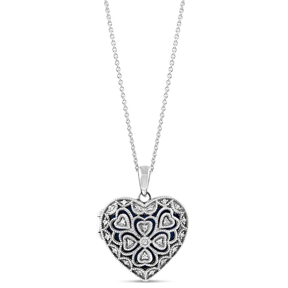Sterling Silver Cubic Zirconia Antique-style Heart Locket (Chain Included) image number 2