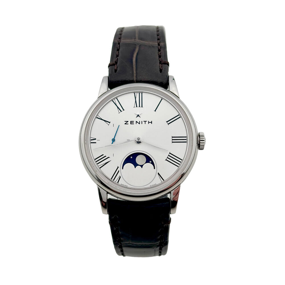 Pre-Owned Zenith Elite Moonphase 33mm Silver Dial Black Leather Strap Watch