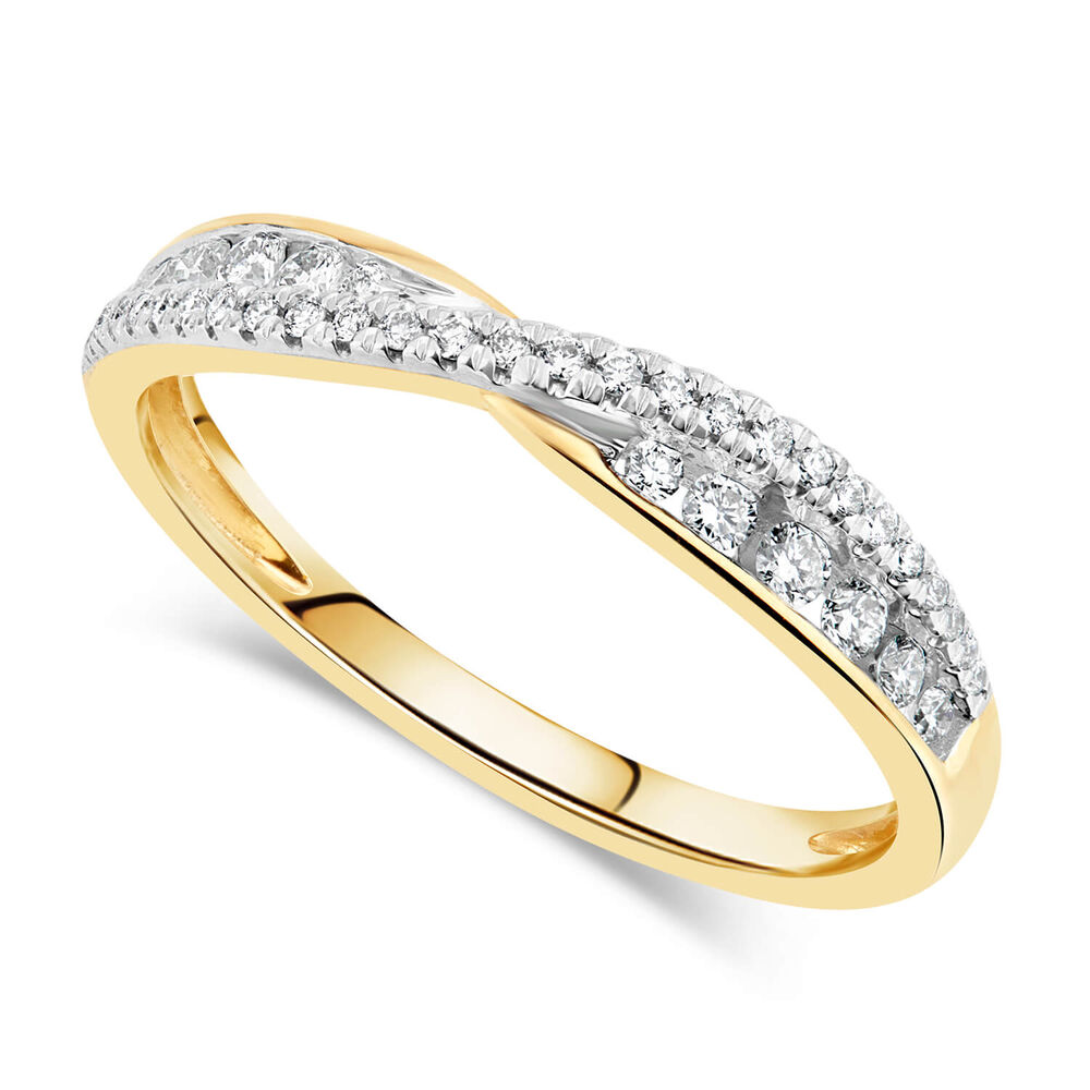 9ct Yellow Gold 0.25ct Diamond Claw & Channel Crossover Ring