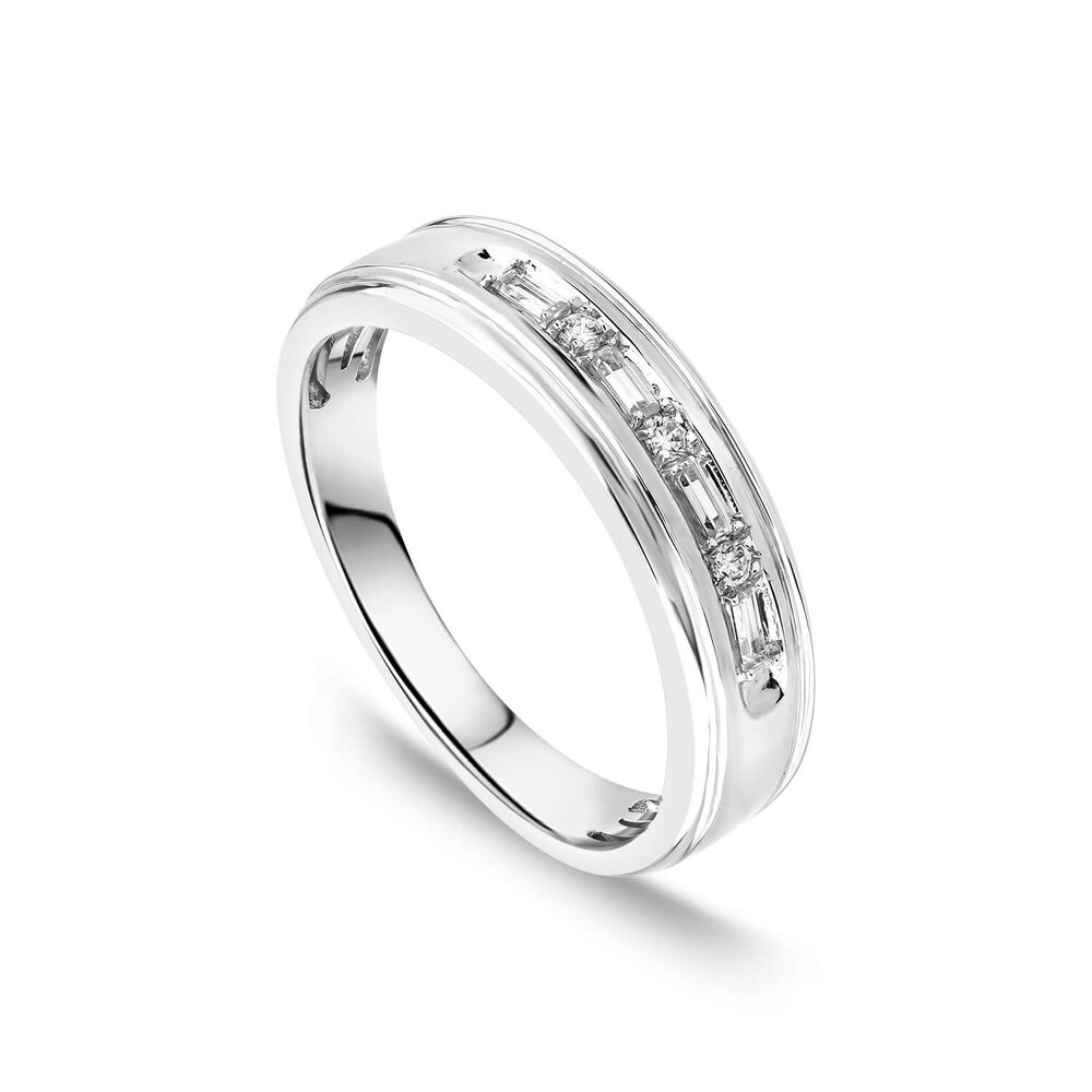 9ct White Gold 0.15ct Round & Baguette Diamond Set Band Ring