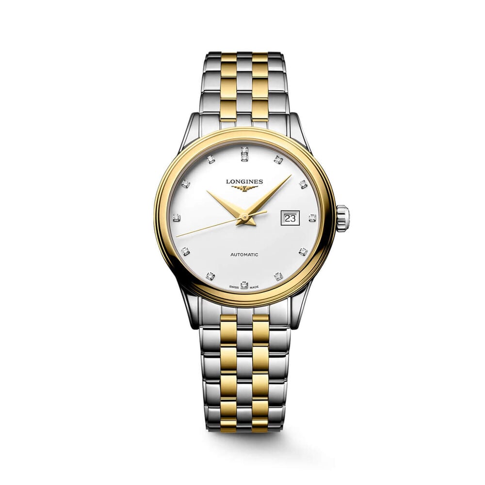 Longines Elegance Flagship Classic 30mm White Dial Diamond Dots Gold PVD Steel Bracelet Watch image number 0
