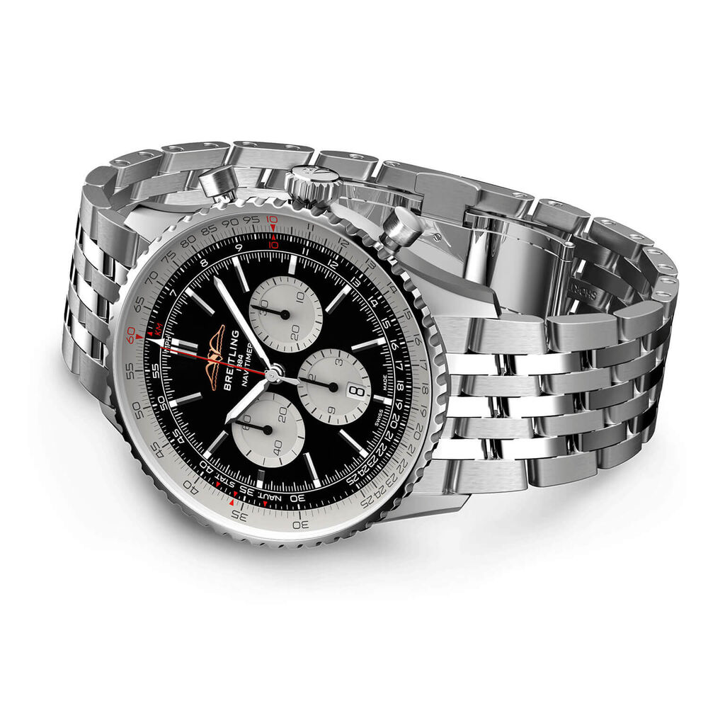 Breitling Navitimer B01 Chronograph 46 Black Dial Silver Details Steel Bracelet Watch image number 2