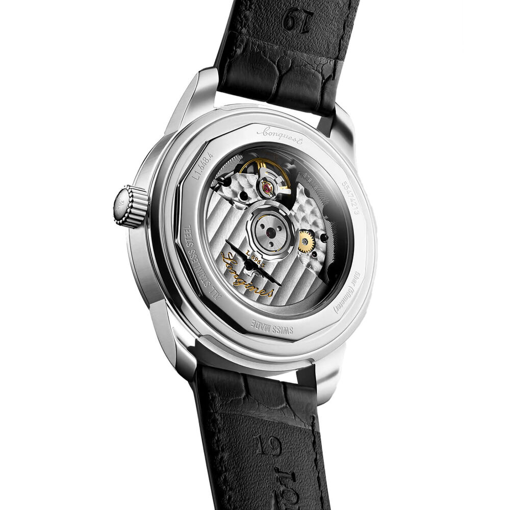 Longines Conquest Heritage Central Power Reserve 38mm Champagne Dial Black Leather Strap Watch image number 5