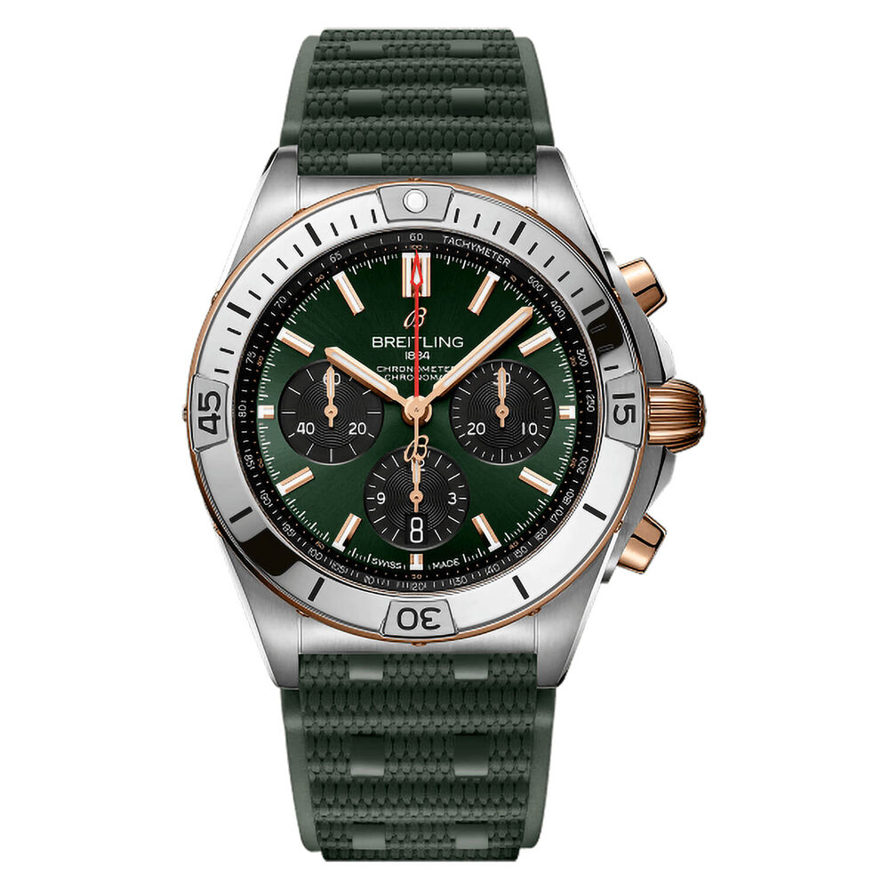 Breitling Chronomat B01 42mm Green Dial Steel & 18k Red Gold Case Rubber Strap Watch image number 0