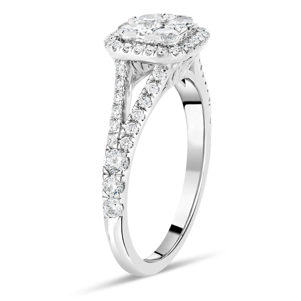 Platinum 1.00CT Diamond Cushion Cluster Split Shoulder Ring image number 6