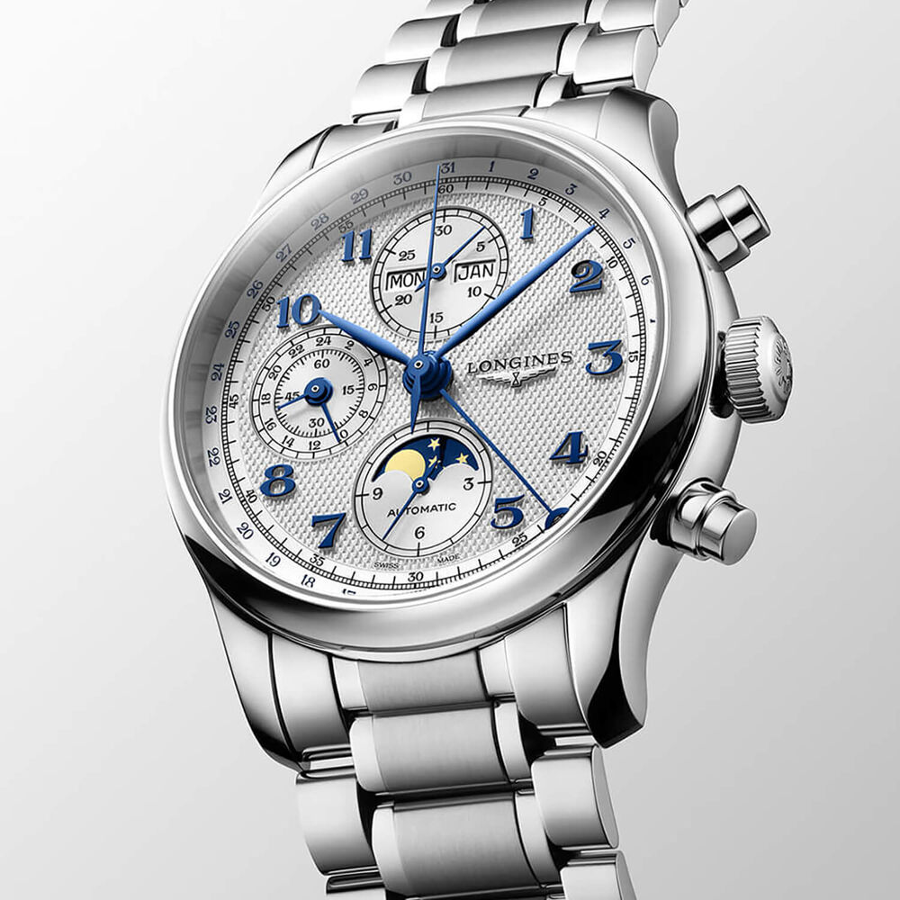 Longines Master Collection Chrono Monopusher 41mm Ivory Barleycorn Dial Leather Strap Watch
