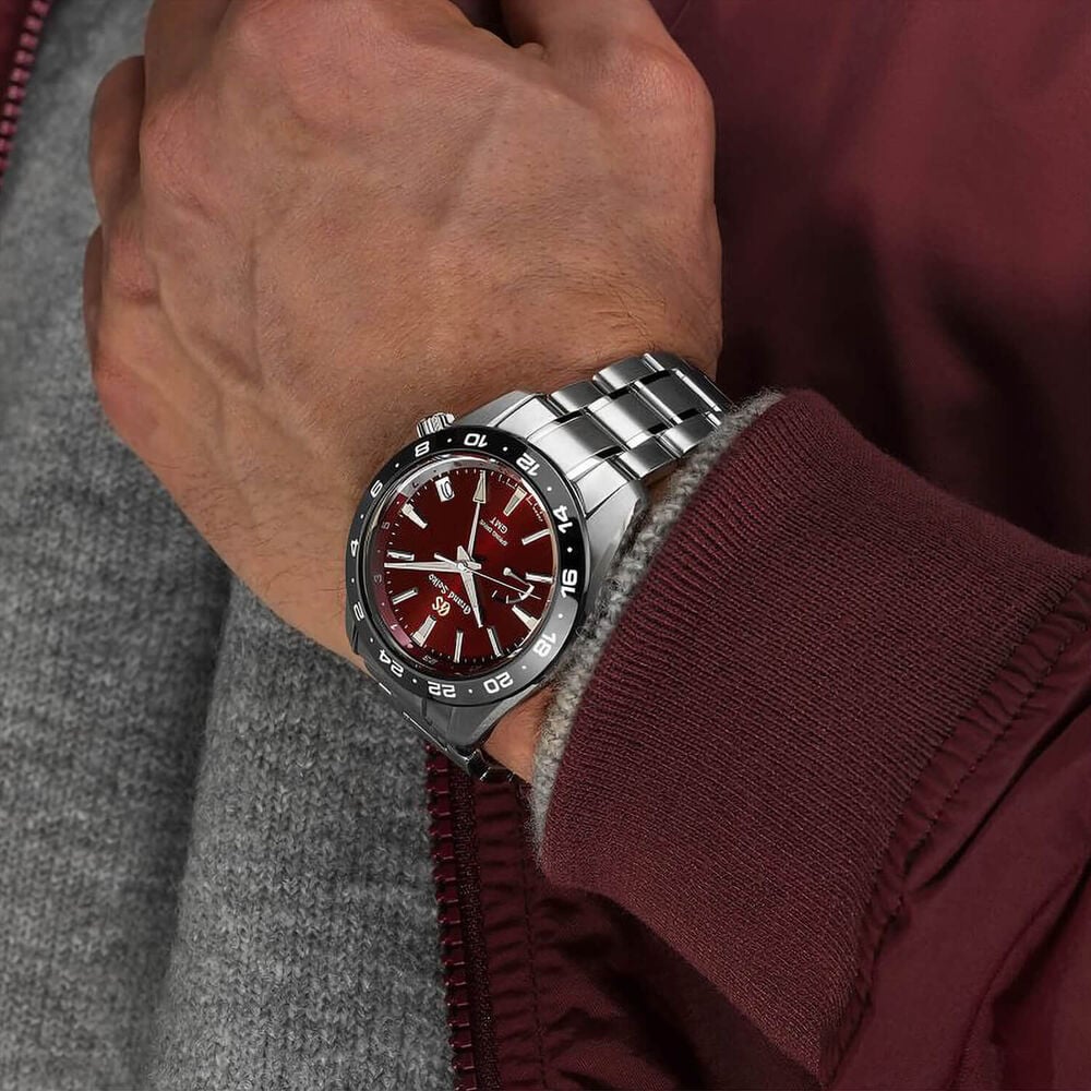 Grand Seiko ‘Hotaka Peaks’ Morning Glow Spring Drive GMT 40.5mm Red Dial Steel Bracelet Watch image number 7