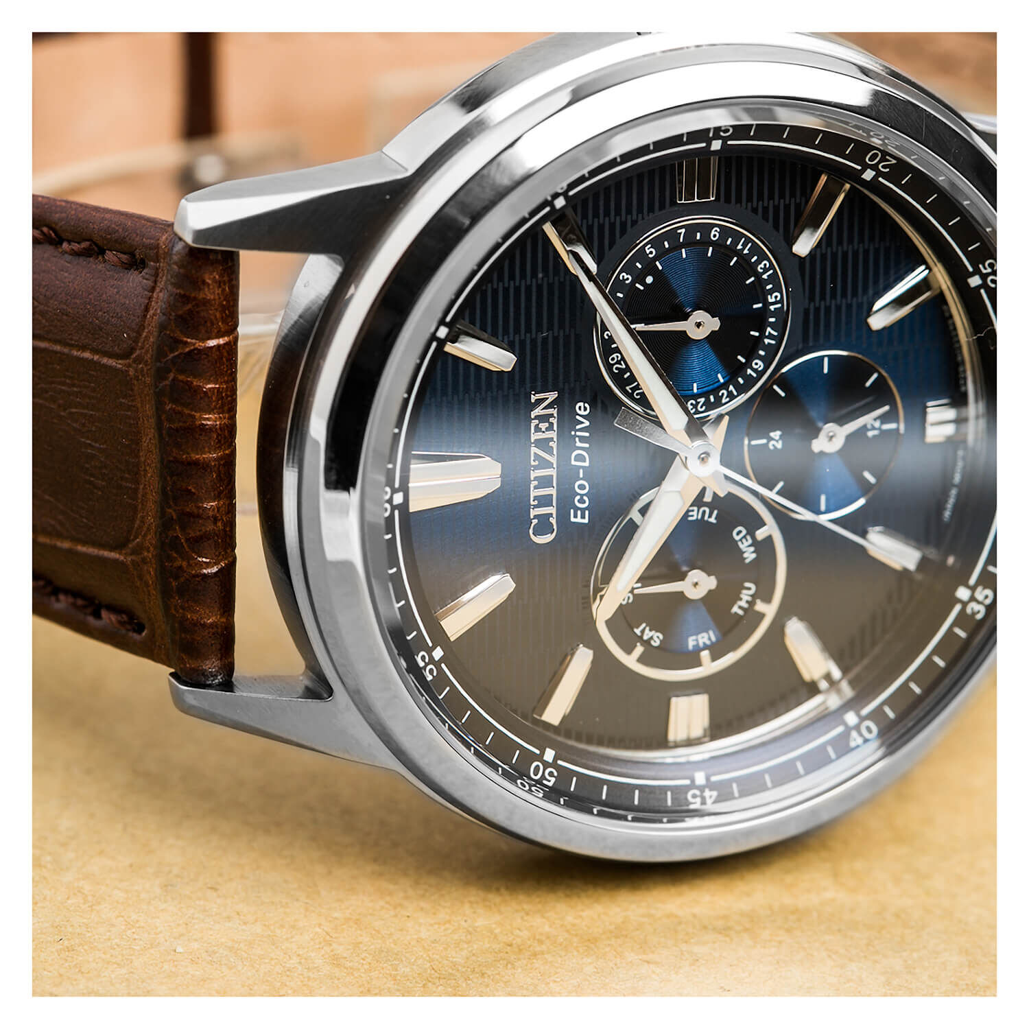 Citizen Eco Drive Corso Blue Dial Brown Leather Men s Watch