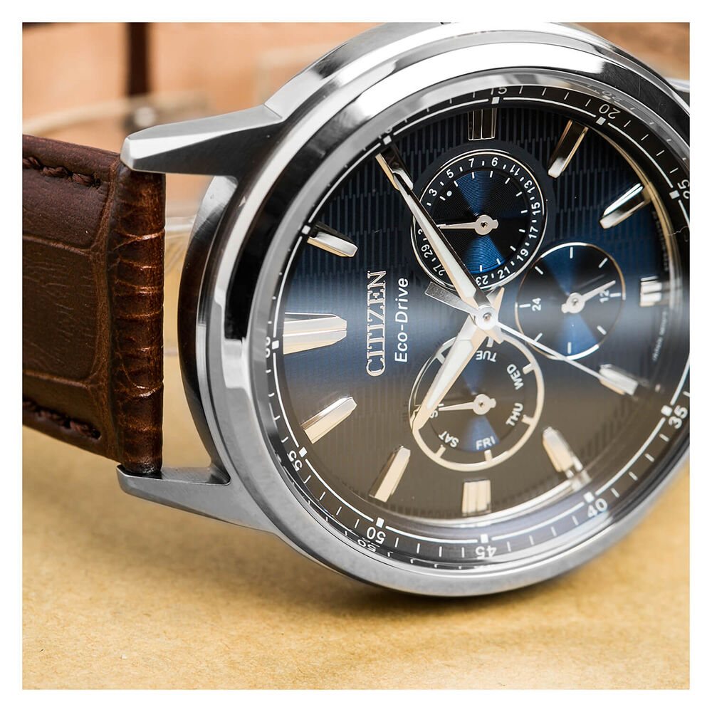 Citizen Eco-Drive Corso Blue Dial Brown Leather Men's Watch image number 4