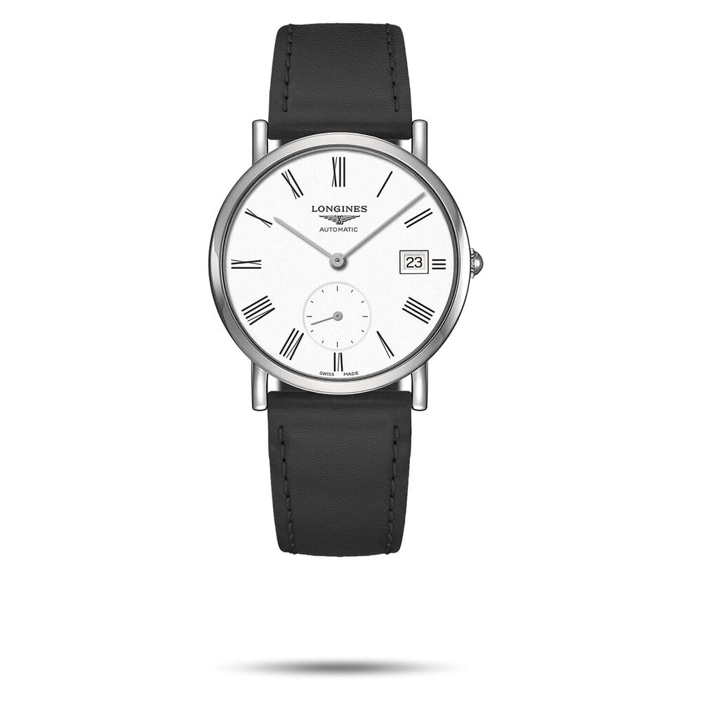 Longines Elegant 34.50mm Automatic White Dial Black Leather Strap Watch image number 0