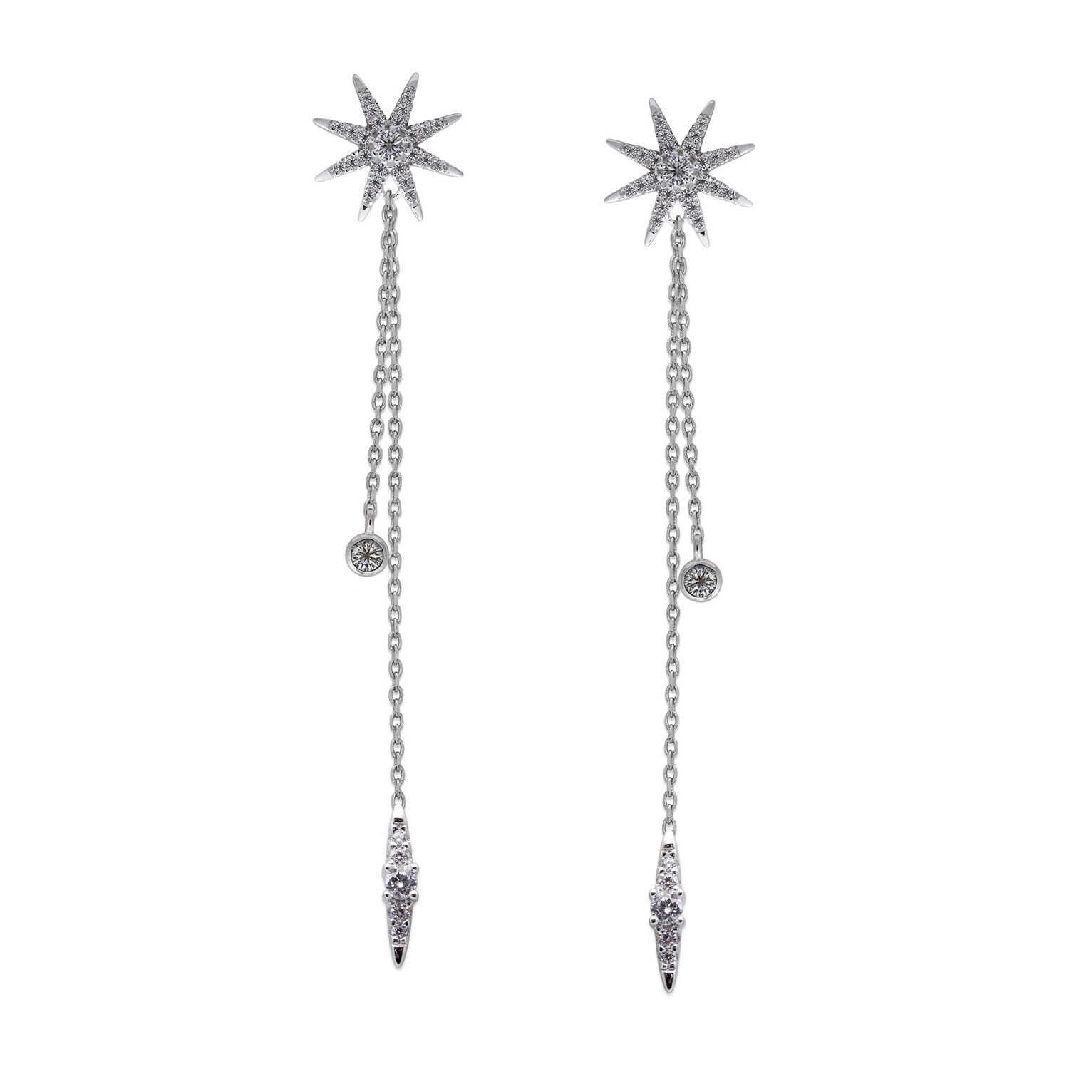 Silver double discount drop earrings