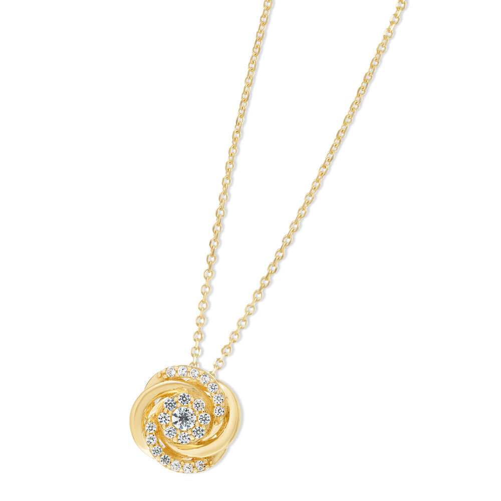 9ct Yellow Gold Cubic Zirconia Cluster Knot Pendant (Chain Included) image number 1