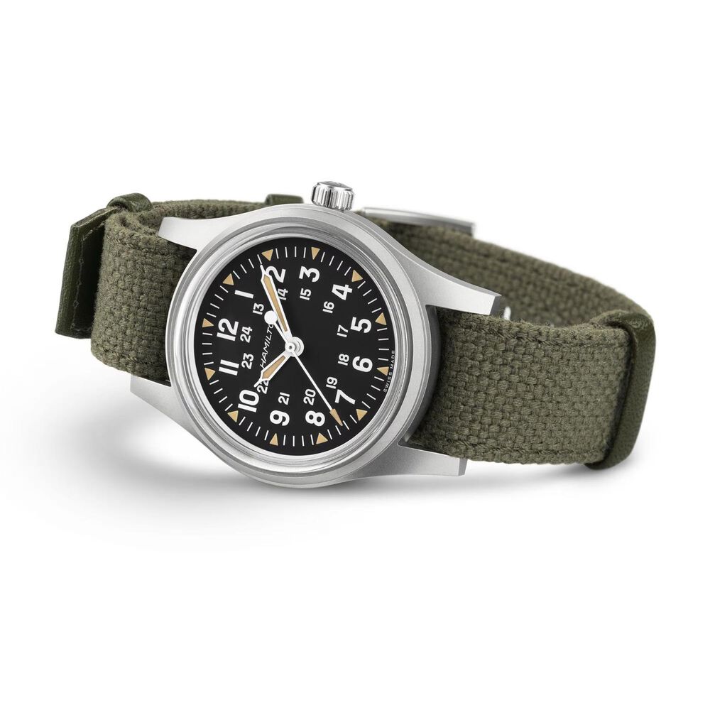 Hamilton Khaki Field Mechanical 36mm Black Dial Green Textile Strap Watch