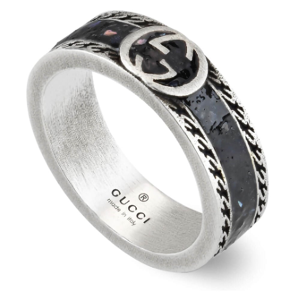 Gucci Interlocking G Sterling Silver Enamel Intelocking G Detail Ring (UK Size R)