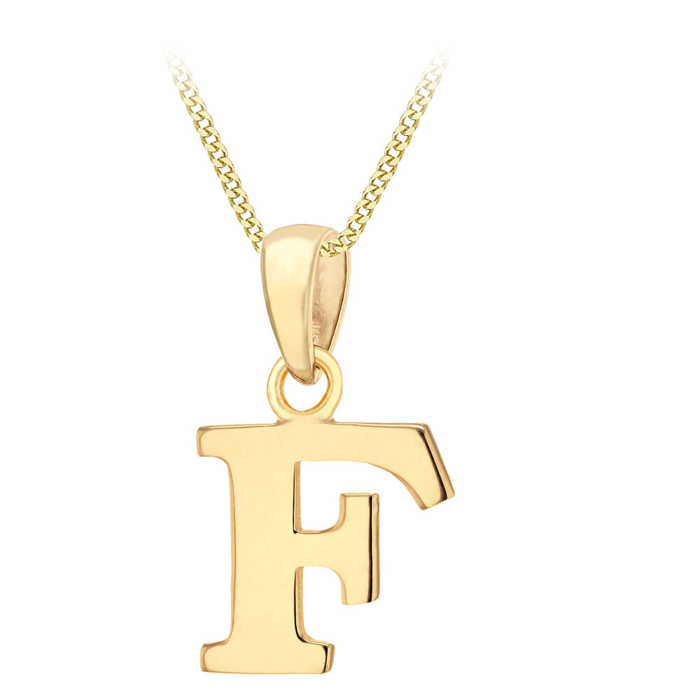 9ct Yellow Gold Plain Initial F Pendant (Special Order) (Chain Included) image number 0