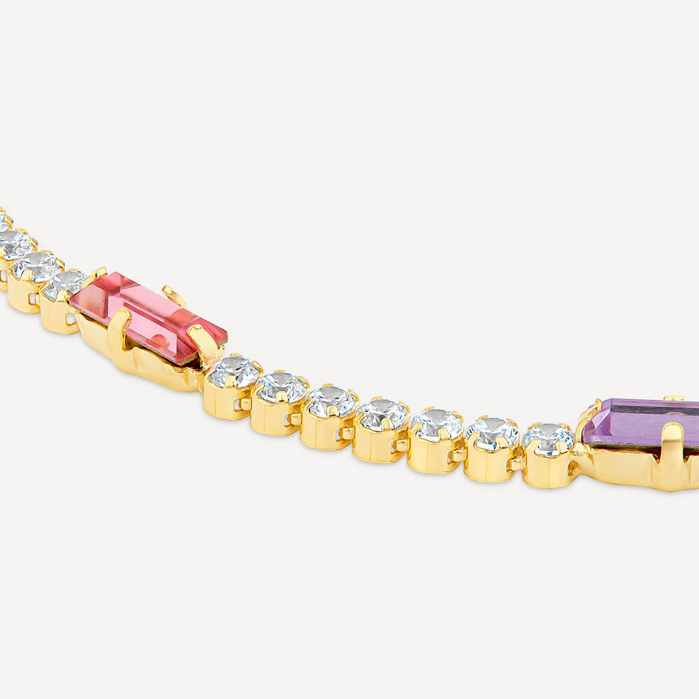 Sterling Silver & Yellow Gold Plated Rectangular Colour Stones & Cubic Zirconia Bracelet image number 2