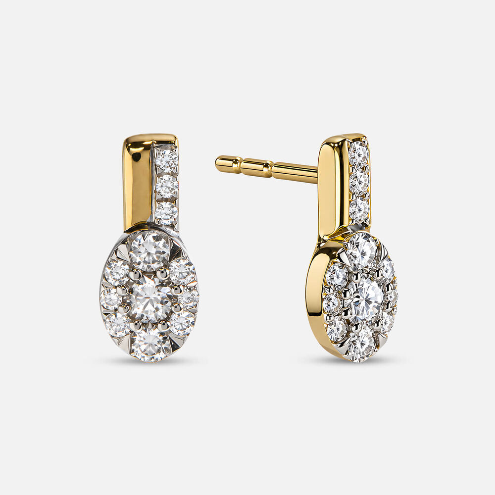 9ct Yellow & White Gold 0.30ct Oval Pave Diamond Two Bar Stud Earrings