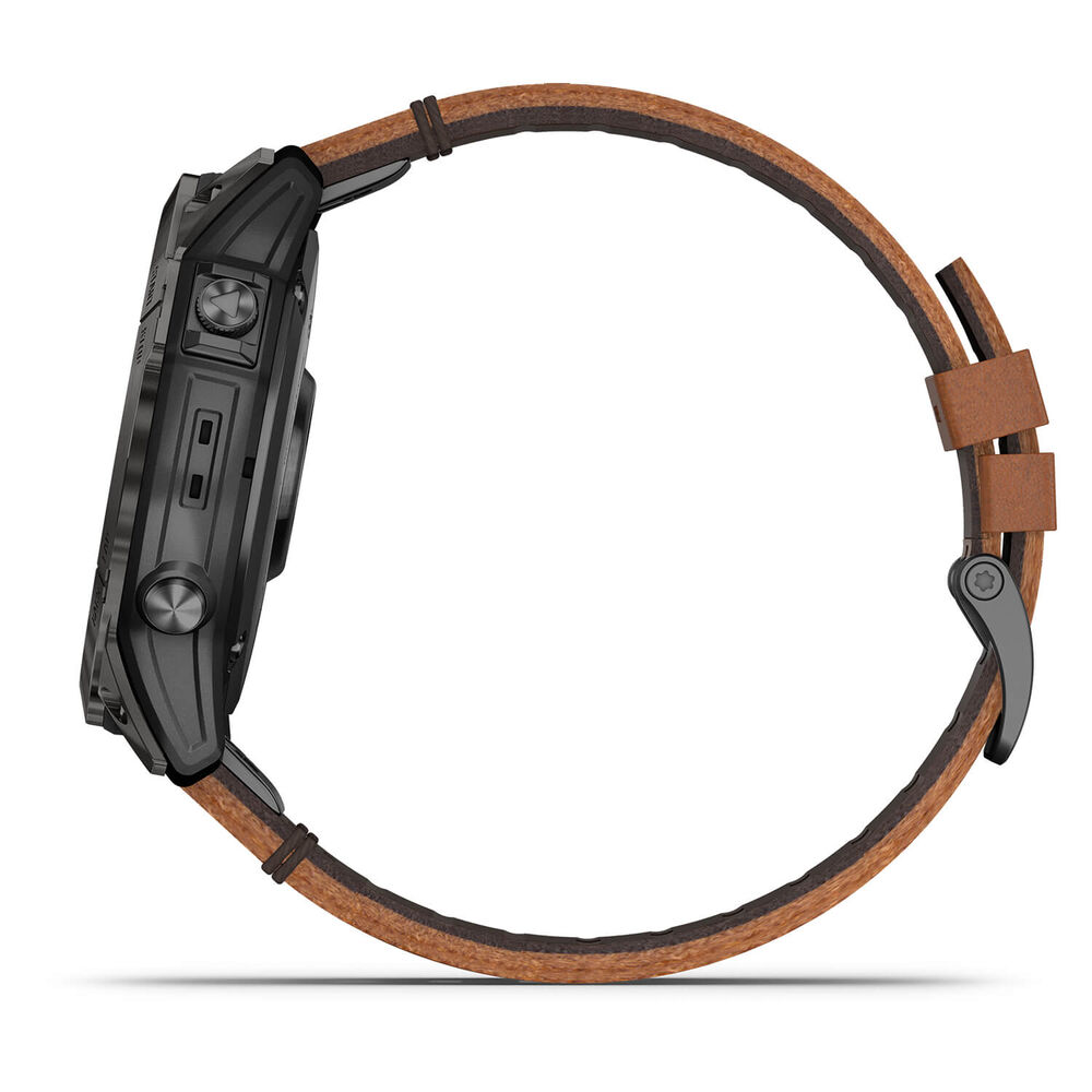 Garmin Epix Pro Gen 2 Sapphire 51mm DLC Titanium Case Brown Leather Strap Watch image number 8