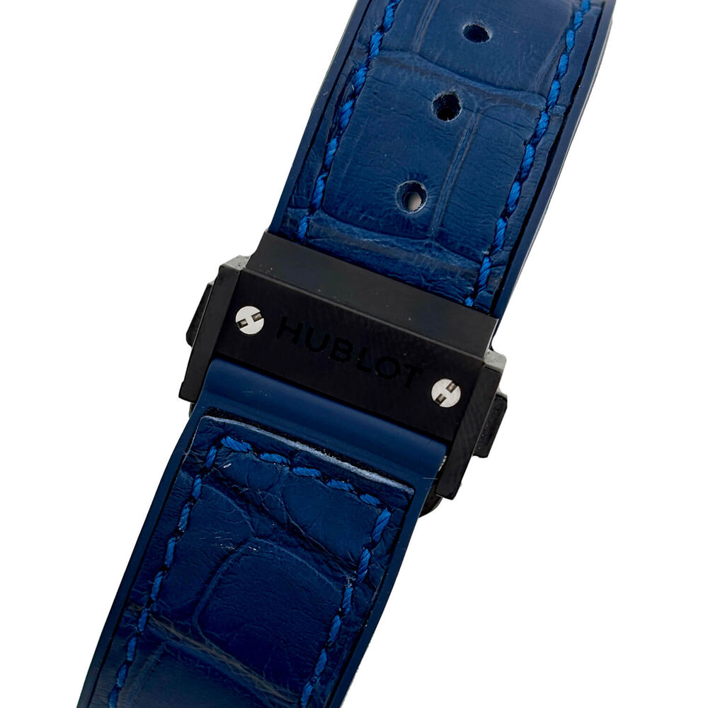 Pre-Owned Hublot Big Bang 38mm Blue Dial Diamonds Bezel Leather Strap Watch image number 2