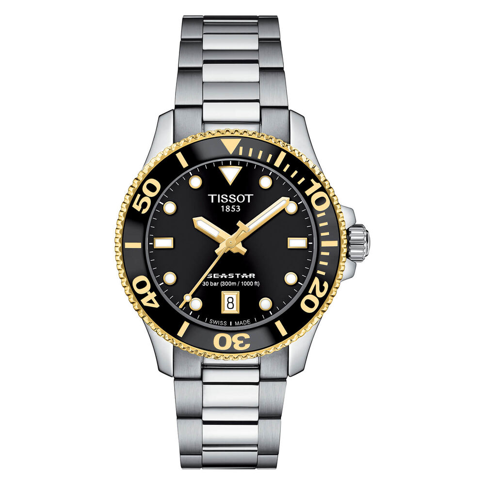 Tissot Seastar 1000 36mm Quartz Black Dial Yellow Gold PVD Case Steel Bracelet Watch image number 0