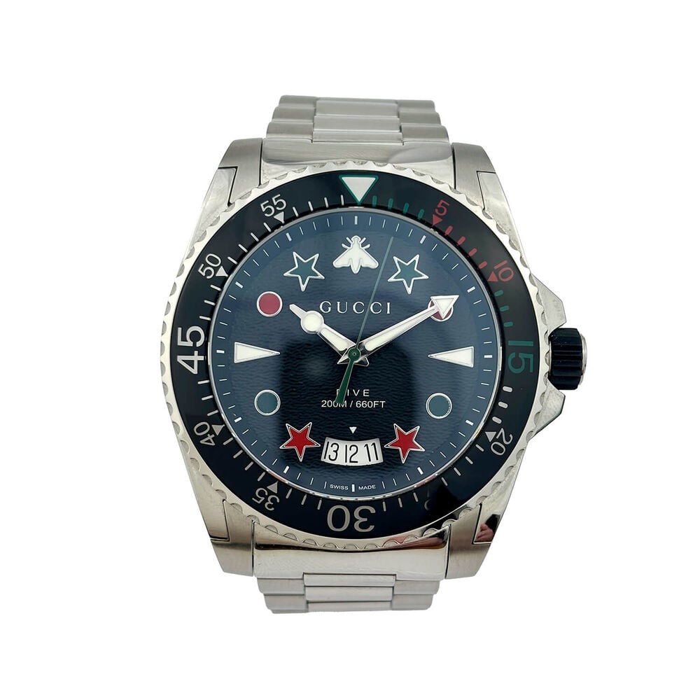 Pre-Owned Gucci Dive 45mm Black Dial Snake Motif Bracelet Men's Watch image number 0