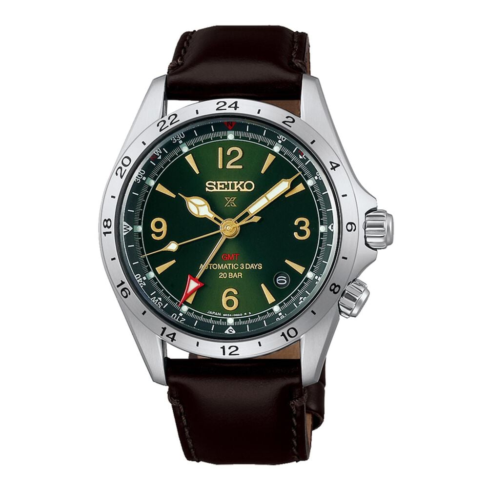 Seiko Prospex Alpinist 39.5mm Green Dial Brown Leather Strap Watch