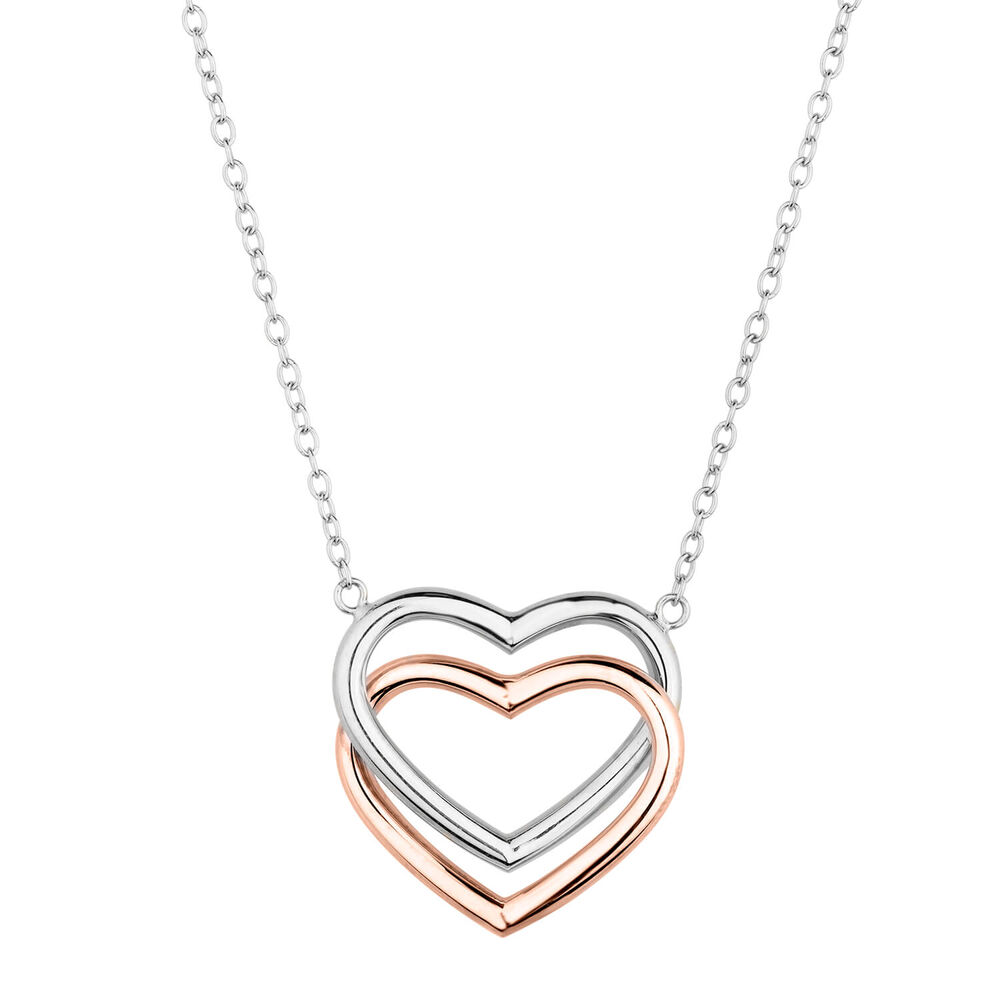 9ct Two-Tone Gold Double Heart Necklet