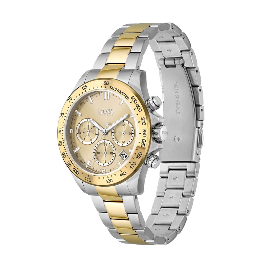 BOSS Novia 38mm Champagne Dial Chrono Yellow Gold IP & Steel Bracelet Watch
