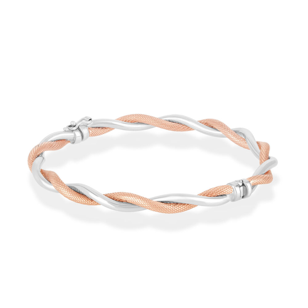 9ct White & Rose Gold Twist Texture Bangle