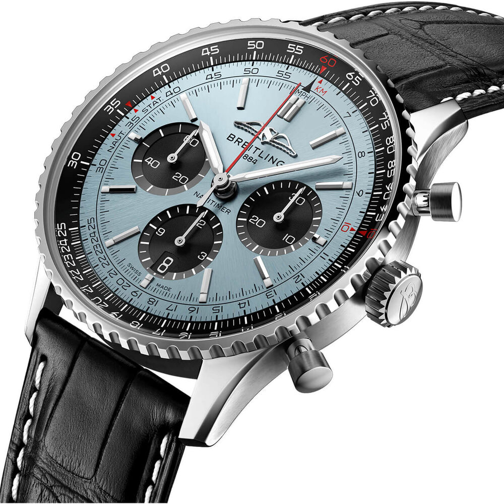 Breitling Navitimer B01 Chronograph 43 Ice Blue Dial Black Details Black Strap Watch