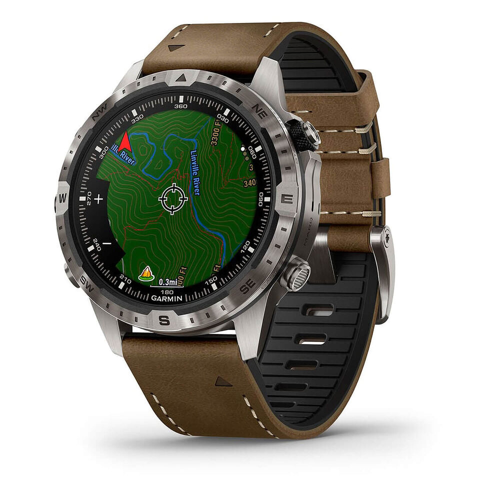 Garmin MARQ® Adventurer (Gen 2) 46mm Titanium Case Brown Hybrid Strap Watch image number 4