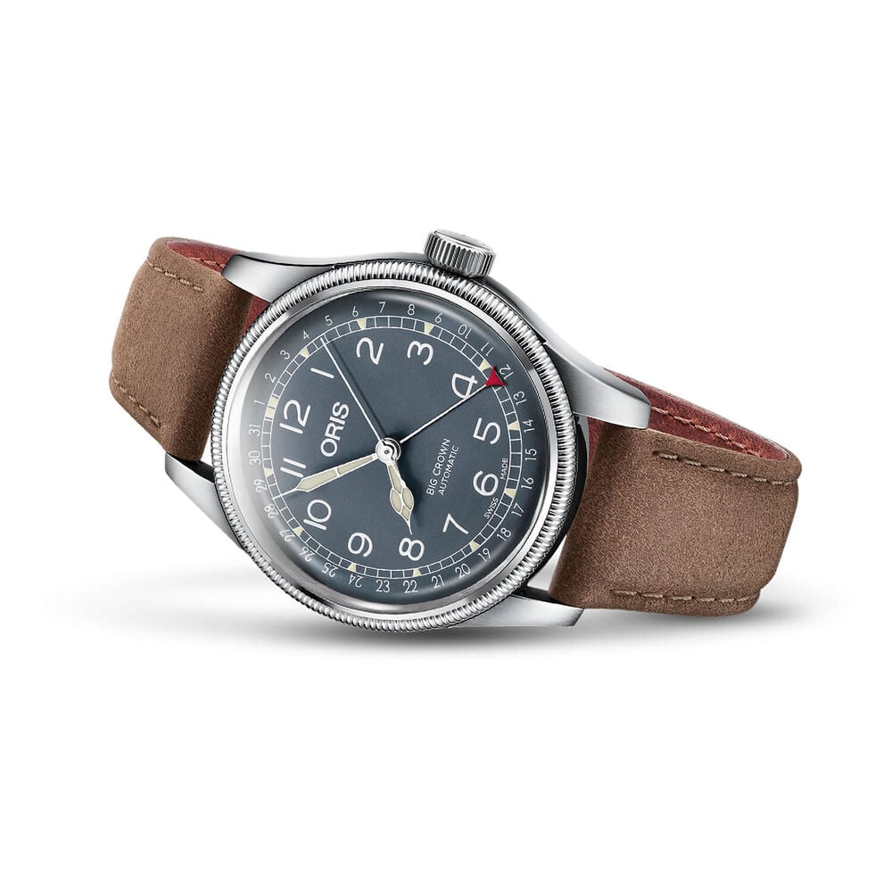 Oris Big Crown Pointer Date Brown Leather Strap Men's Watch image number 1
