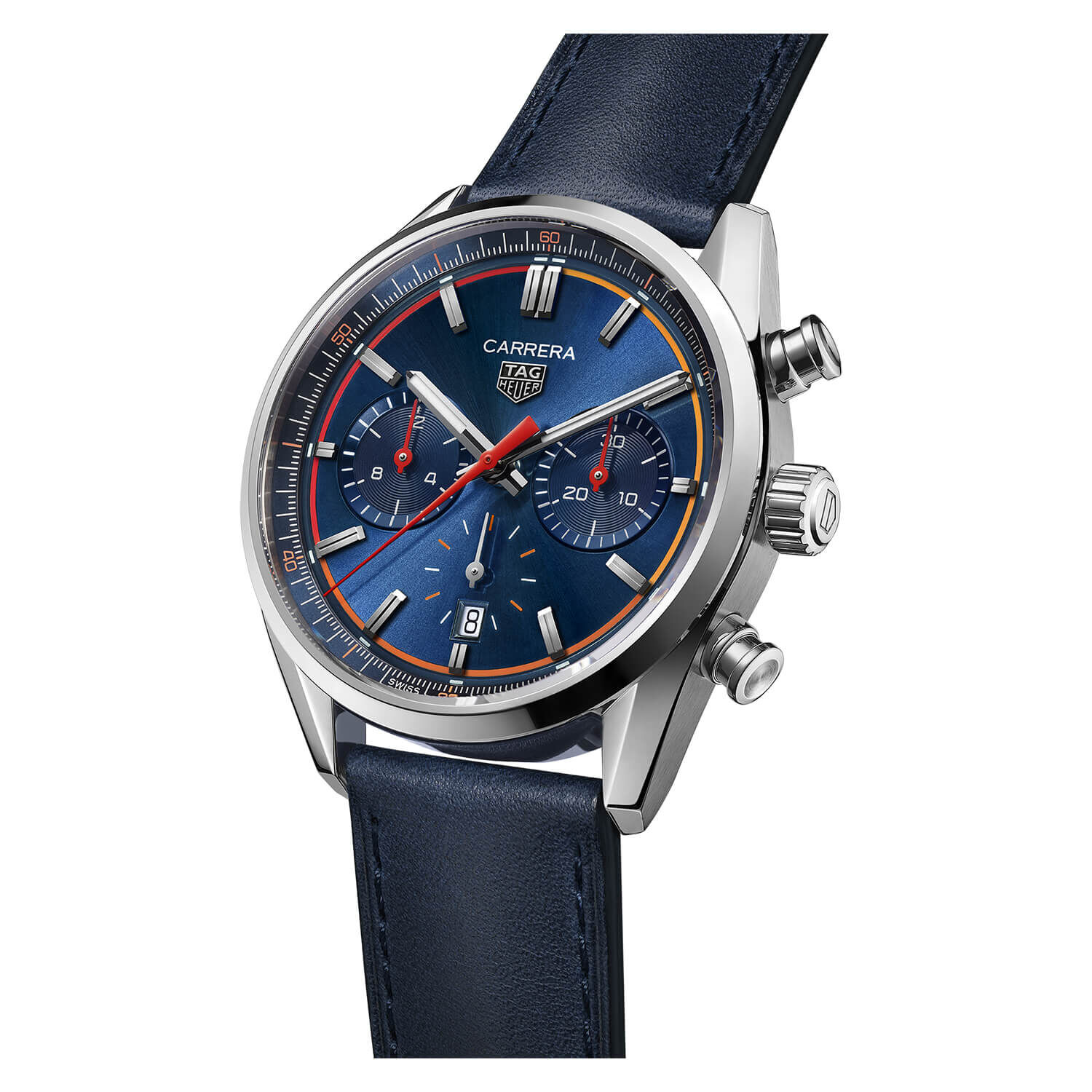 TAG Heuer Carrera 42mm Blue Dial Strap Red Detail Watch