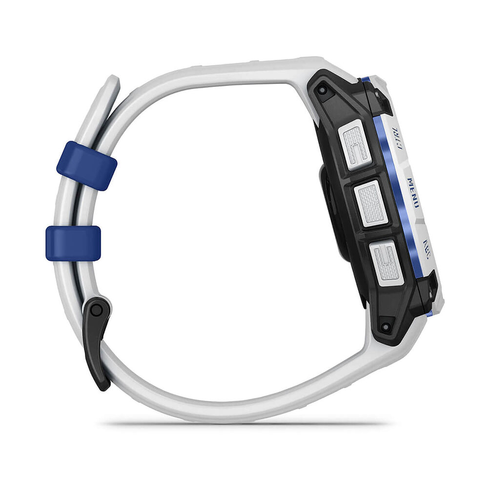 Garmin Instinct 3 45mm Solar Whitestone Bezel Whitestone & Bolt Blue Silicone Strap Watch image number 6