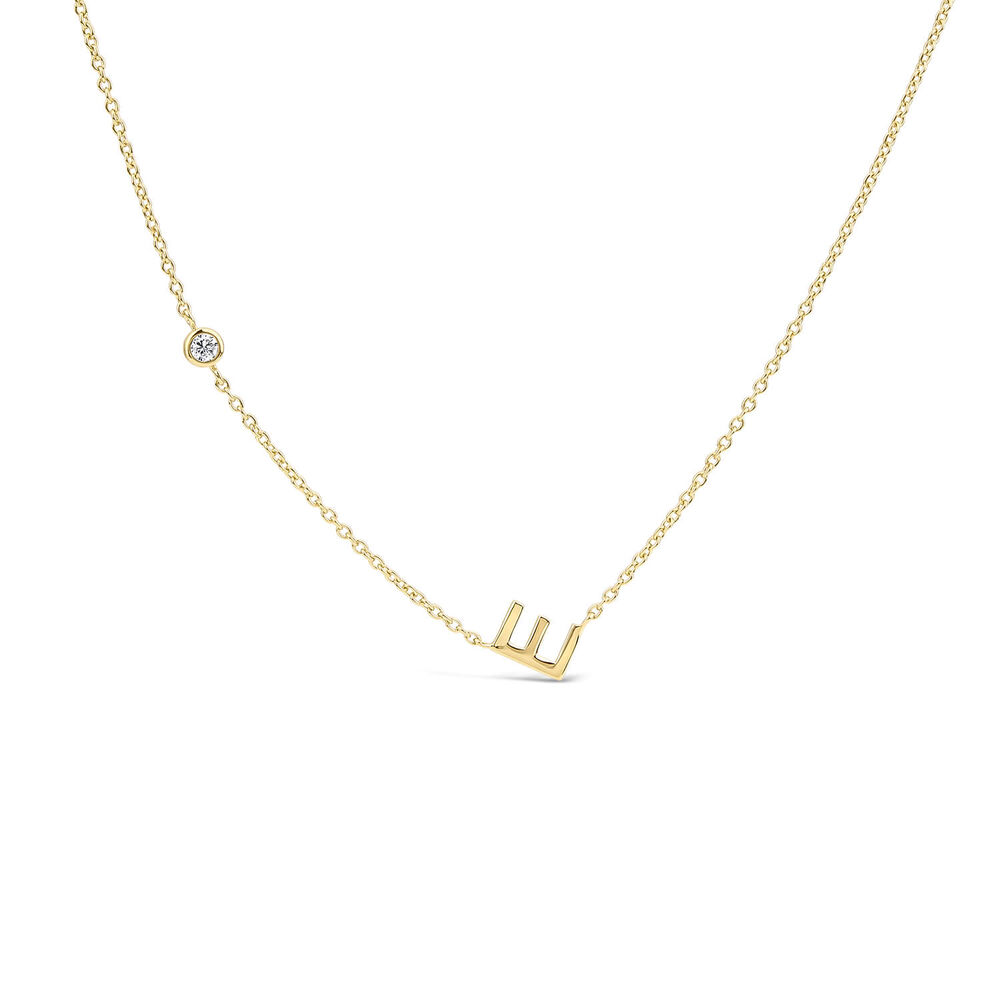 Sterling Silver Yellow Gold Plated 0.06ct Lab Grown Diamond Initial E Necklet