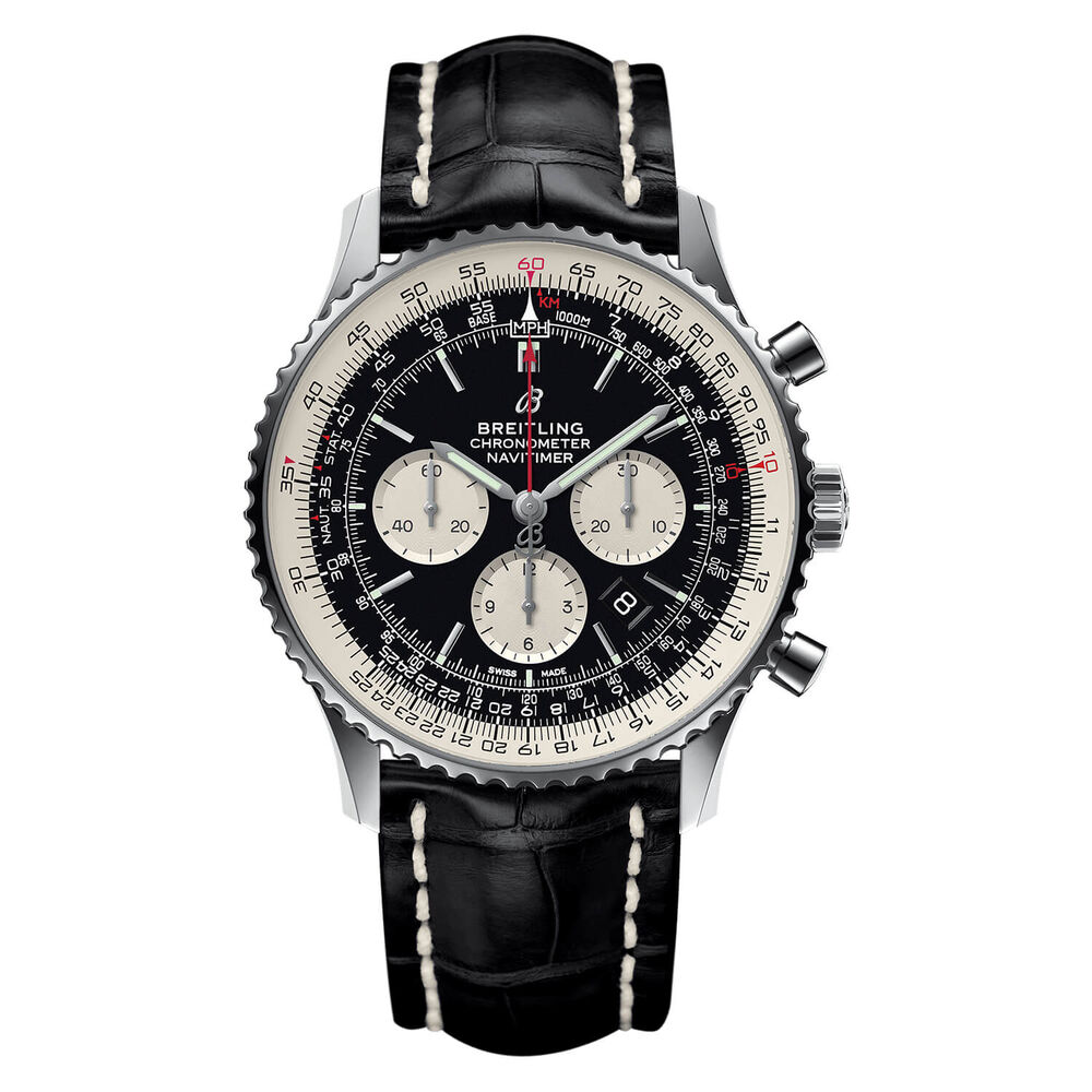 Breitling Navitimer Selfwinding Mechanical Black Leather Strap Watch