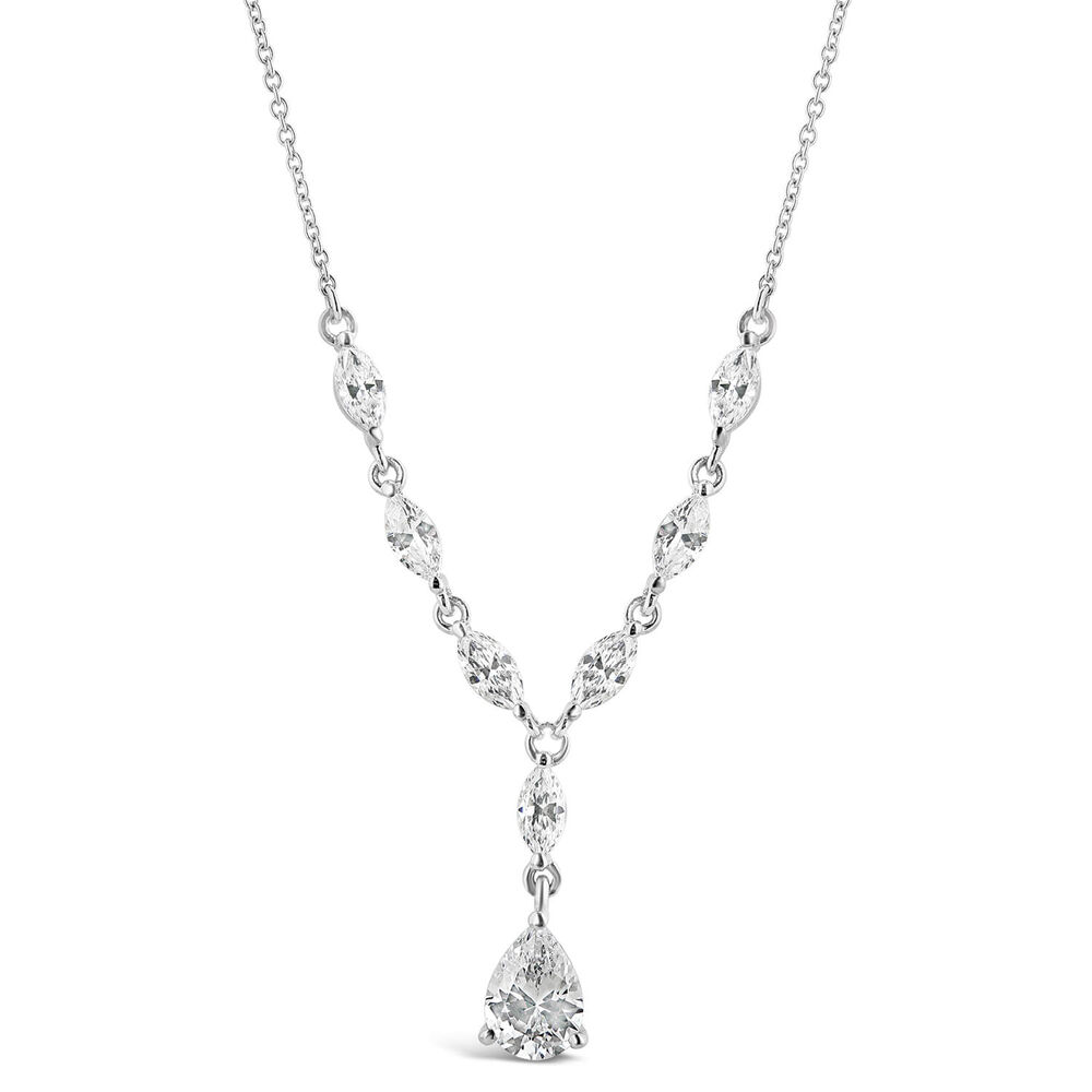 9ct White Gold Cubic Zirconia Tear Drop Pendant image number 0