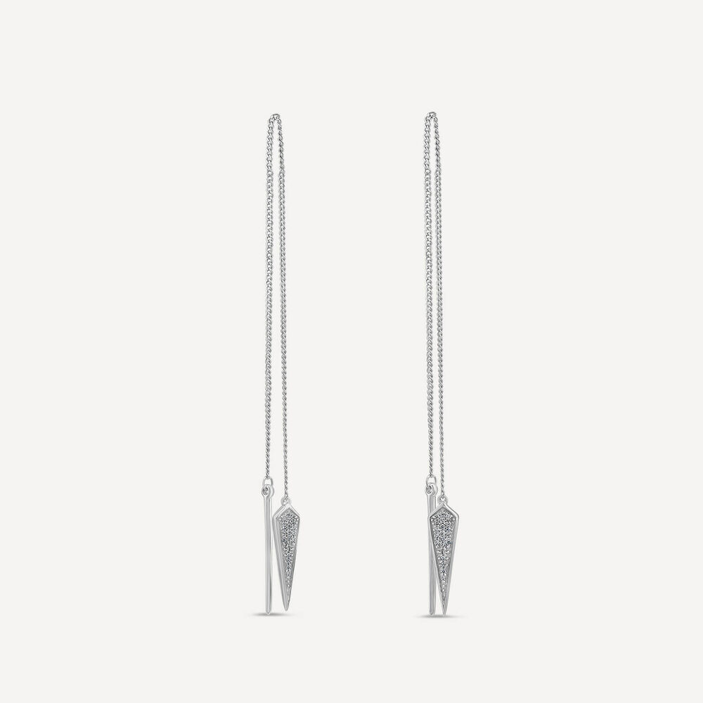 9ct White Gold Chain 0.015ct Diamond Tri Drop Earrings image number 1